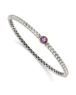 Cassian Shey Couture Sterling Silver Antiqued with 14K Accent Round Bezel Amethyst Hinged Bangle Bracelet