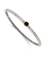 Amara Shey Couture Sterling Silver with 14K Accent Antiqued Checkerboard-cut Black Onyx Hinged Bangle Bracelet