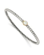 Elara Shey Couture Sterling Silver with 14K Accent 6mm FW Cultured Pearl Hinged Bangle Bracelet
