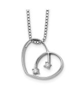 Gilded Magnolia White Ice Sterling Silver Rhodium-plated 18 Inch Diamond Open Heart Necklace with 2 Inch Extender
