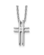 Azure Lotus White Ice Sterling Silver Rhodium-plated 18 Inch Diamond Cross Necklace with 2 Inch Extender