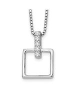 Ember White Ice Sterling Silver Rhodium-plated 18 Inch Diamond Open Squared Necklace with 2 Inch Extender