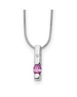 Elegant Pebble Elegant Stream White Ice Sterling Silver Rhodium-plated 18 Inch Diamond and Pink Tourmaline Necklace with 2 Inch Extender