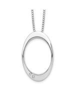 Polished Ash White Ice Sterling Silver Rhodium-plated 18 Inch Diamond Open Oval Necklace with 2 Inch Extender