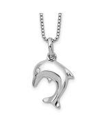 Majestic Birch White Ice Sterling Silver Rhodium-plated 18 Inch Diamond Dolphin Necklace with 2 Inch Extender