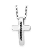 Starlit Aria Elegant Aurora White Ice Sterling Silver Rhodium-plated 18 Inch Black Diamond Cross Necklace with 2 Inch Extender