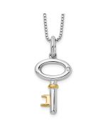 Bright Sonata White Ice Sterling Silver Rhodium-plated Gold-tone 18 Inch Diamond Key Necklace with 2 Inch Extender