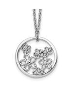 Sunlit Shore Majestic Star White Ice Sterling Silver Rhodium-plated 18 Inch Diamond Flower Necklace with 2 Inch Extender