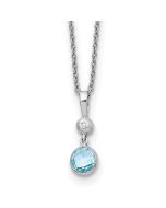 Gentle Sun White Ice Sterling Silver Rhodium-plated 18 Inch Blue Topaz and Diamond Necklace with 2 Inch Extender