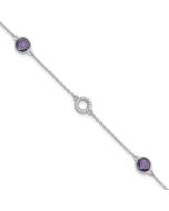 Aurum White Ice Sterling Silver Rhodium-plated 6.25 inch Diamond and Amethyst Bracelet plus 1 inch extender