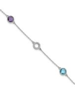 Taren White Ice Sterling Silver/Rhodium-plated Diamond, Blue Topaz, Amethyst 6.25 inch Bracelet plus 1 inch Extender