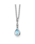 Eden White Ice Sterling Silver Rhodium-plated 18 Inch Blue Topaz and Diamond Teardrop Necklace with 2 Inch Extender