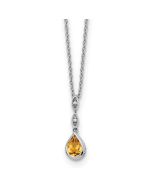 Velvet Meadow Minimal Cove White Ice Sterling Silver Rhodium-plated 18 inch Diamond and Citrine Teardrop Necklace with 2 inch Extender
