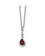  Lily White Ice Sterling Silver Rhodium-plated 18 inch Diamond and Garnet Teardrop Necklace with 2 inch Extender