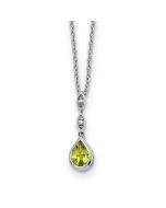 Shimmering Rose White Ice Sterling Silver Rhodium-plated Diamond and Peridot Teardrop 18 inch Neckalce with 2 inch Extender