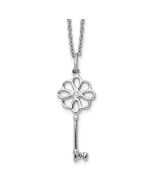 Subtle Lotus White Ice Sterling Silver Rhodium-plated 18 Inch Diamond Flower Key Necklace with 2 Inch Extender