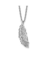 Elm White Ice Sterling Silver Rhodium-plated 18 Inch Diamond Feather Necklace with 2 Inch Extender