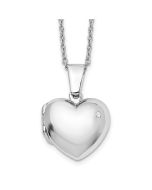 Whisper Lotus White Ice Sterling Silver Rhodium-plated 18 Inch Diamond Heart Locket Necklace with 2 Inch Extender