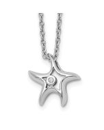 Brilliant Sun White Ice Sterling Silver Rhodium-plated 18 Inch Diamond Starfish Slide Pendant Necklace with 2 Inch Extender