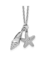 Radiant Willow Warm Dahlia White Ice Sterling Silver Rhodium-plated 18 Inch Diamond Shell and Starfish Necklace with 2 Inch Extender