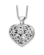 Whisper Prelude White Ice Sterling Silver Rhodium-plated 18 Inch Diamond Filigree Heart Locket Necklace with 2 Inch Extender