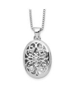 Golden Elm Sunlit Elm White Ice Sterling Silver Rhodium-plated 18 Inch Diamond Filigree Oval Locket Necklace with 2 Inch Extender