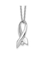 Gleaming Birch Sorrento White Ice Sterling Silver Rhodium-plated 18 Inch Diamond Awareness Ribbon Necklace with 2 Inch Extender