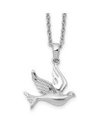 Classic Willow Polished Magnolia White Ice Sterling Silver Rhodium-plated 18 Inch Diamond Dove Necklace with 2 Inch Extender