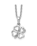 Silken Serenade White Ice Sterling Silver Rhodium-plated 18 Inch Diamond Clover Necklace with 2 Inch Extender