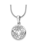 Sapphire Comet White Ice Sterling Silver Rhodium-plated 18 Inch Diamond Flower Necklace with 2 Inch Extender