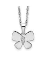 Sculpted Aria Polished Rose White Ice Sterling Silver Rhodium-plated 18 Inch Diamond Butterfly Necklace with 2 Inch Extender
