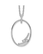 Calm Oak Polished Halo White Ice Sterling Silver Rhodium-plated 18 Inch Diamond Open Oval Necklace with 2 Inch Extender