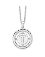 Sapphire Brook White Ice Sterling Silver Rhodium-plated 18 Inch Diamond Letter T Initial Necklace with 2 Inch Extender