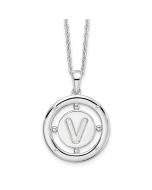 Classic Camellia White Ice Sterling Silver Rhodium-plated 18 Inch Diamond Letter V Initial Necklace with 2 Inch Extender