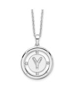 Soft Anthem White Ice Sterling Silver Rhodium-plated 18 Inch Diamond Letter Y Initial Necklace with 2 Inch Extender