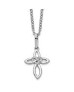Crystal Sun White Ice Sterling Silver Rhodium-plated 18 Inch Diamond Cross with Heart Necklace with 2 Inch Extender