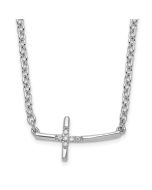 Clean Ash White Ice Sterling Silver Rhodium-plated 18 Inch Diamond Sideways Cross Necklace