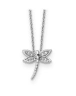 Rosy Willow Dusk Iris White Ice Sterling Silver Rhodium-plated 18 Inch Diamond Dragonfly Necklace with 2 Inch Extender