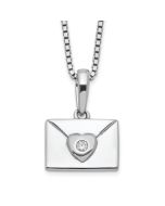 Subtle Dahlia White Ice Sterling Silver Rhodium-plated 18 Inch Diamond Heart Envelope Necklace with 2 Inch Extender