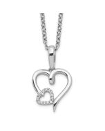Soft Camellia Radiant Jasmine White Ice Sterling Silver Rhodium-plated 18 Inch Diamond Hearts Necklace with 2 Inch Extender