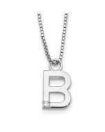 Pure Ash Winter Ash White Ice Sterling Silver Rhodium-plated 18inch Diamond Letter B Initial Necklace plus 2 inch Extender