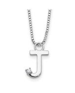Minimal Breeze Modern Sonata White Ice Sterling Silver Rhodium-plated 18 inch Diamond Letter J Initial Necklace plus 2 inch Extender
