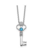 Timeless Equinox Sapphire Lotus White Ice Sterling Silver Rhodium-plated Key with Blue Topaz and Diamond 18in Necklace with 2in extender