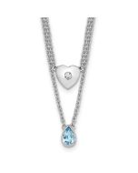 Minimal Marigold Delicate Prelude White Ice Sterling Silver Rhodium-plated 18 inch Diamond Heart and Blue Topaz Teardrop Necklace with 2 inch Extender