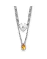 Dusk Comet Sapphire Sonata White Ice Sterling Silver Rhodium-plated 18 inch Diamond Heart and Citrine Teardrop Necklace plus 2 inch Extender