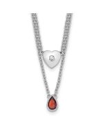 Summer Anthem White Ice Sterling Silver Rhodium-plated 18inch Diamond Heart and Garnet Teardrop Necklace plus 2 inch Extender
