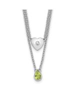 Gleaming Anthem Elysian White Ice Sterling Silver Rhodium-plated 18 inch Diamond Heart and Peridot Teardrop Necklace plus 2 inch Extender