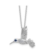 Spring Jasmine Azure Grove White Ice Sterling Silver Rhodium-plated Diamond and Sapphire Humming Bird 18 inch Necklace plus 2 inch Extender