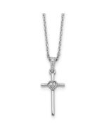 Gilded Prelude Sculpted Mesa White Ice Sterling Silver Rhodium-plated 18 inch Diamond Cross and Heart Necklace plus 2 inch Extender