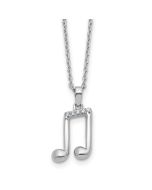 Lustrous Aurora Soft Halo White Ice Sterling Silver Rhodium-plated Diamond Music Note 18 inch Necklace plus 2 inch Extender